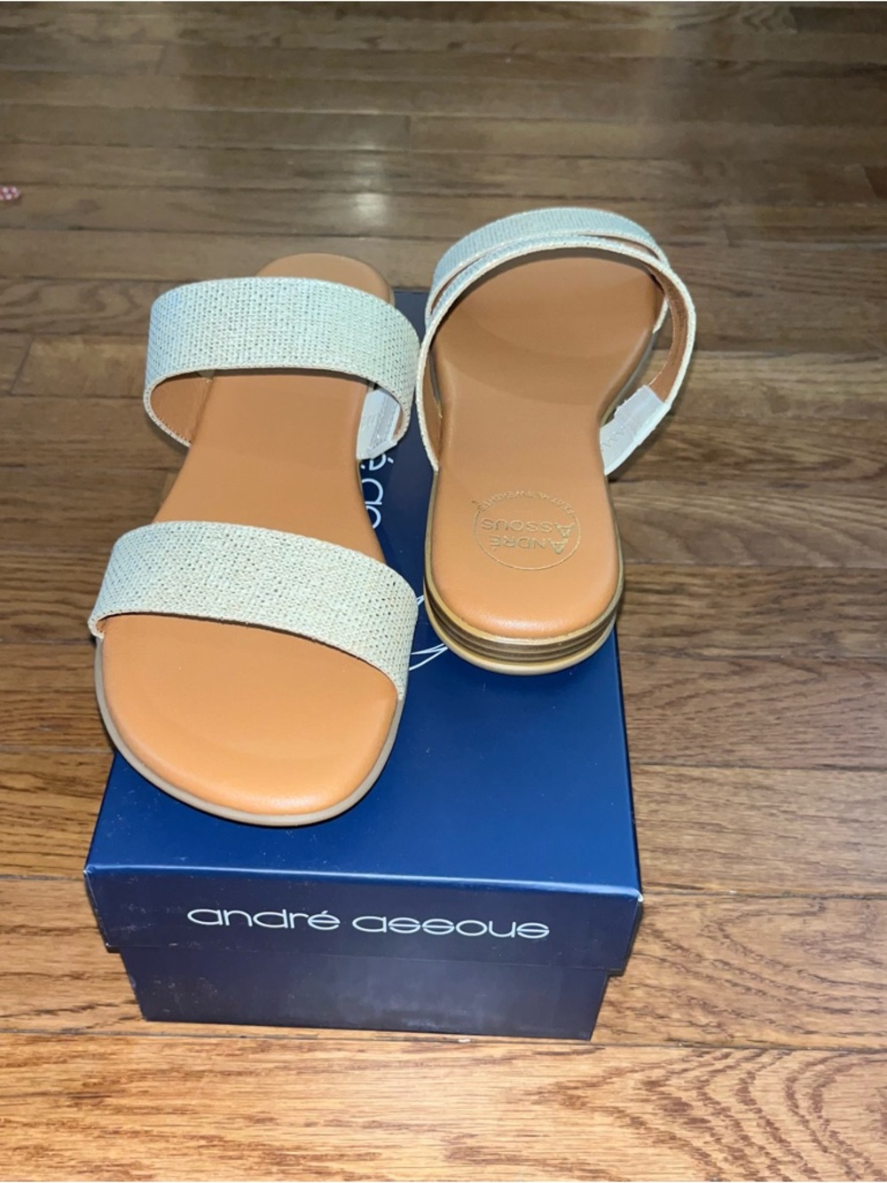 Andre Assous Nabila Flat Two‑Strap Slide Sandals Tan & Natural Women’s Size 10 - Picture 7 of 13